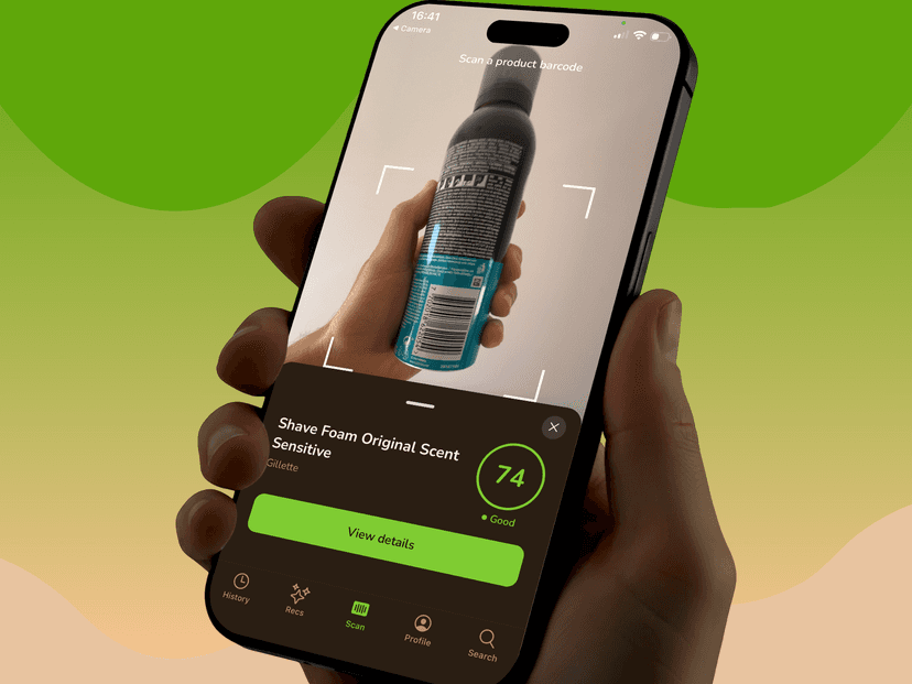 Mangood app showing a barcode scan and ingredient safety score